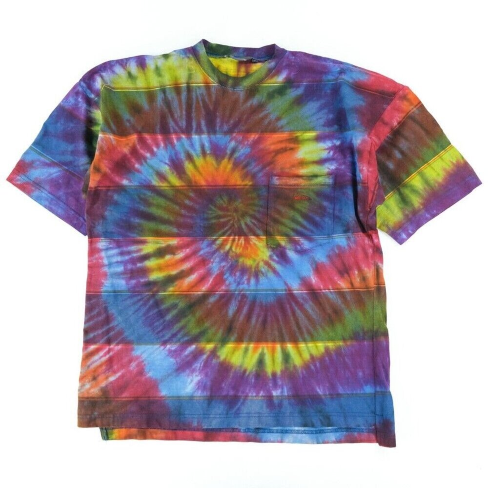 Vintage Quiksilver T Shirt 90s Mens Sz. XL Tie Dye Striped Tee USA Skater BOXY